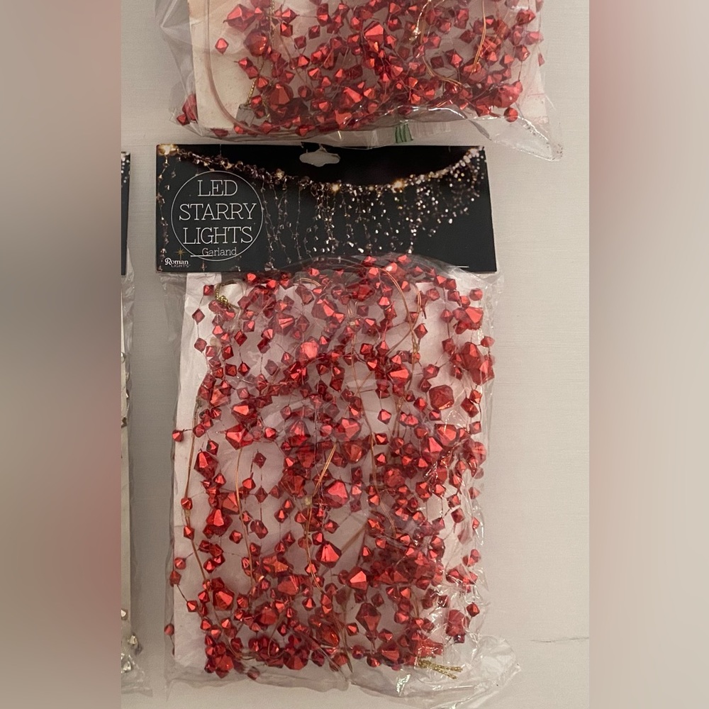 LED Starry Lights, 6 Ft. Roman Lights Battery Operated Red Garland, Christmas